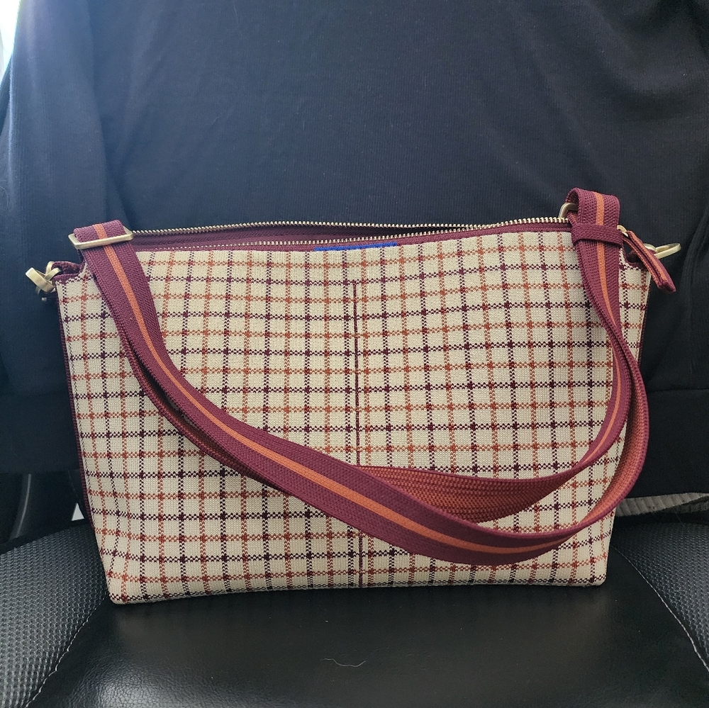 Rothy's Plaid Crossbody Bag in Brown and Cream - Picture 3 of 11